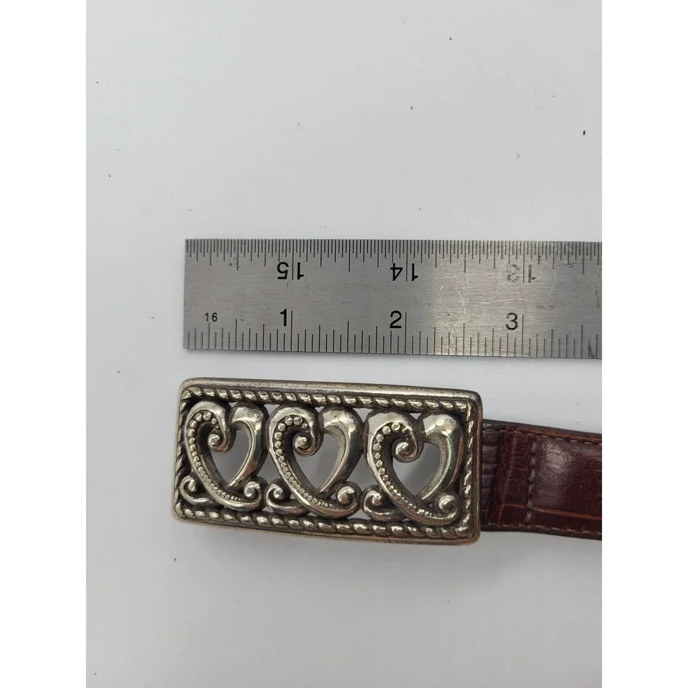 VTG Brighton Brown Leather Belt Silver Heart Buckle Croc Embossed Small‎ 28